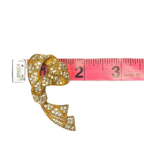 Vintage Kramer Ribbon Knot Half Bow Gold Toned With Rhinestones Pin Brooch - Picture 7 of 8
